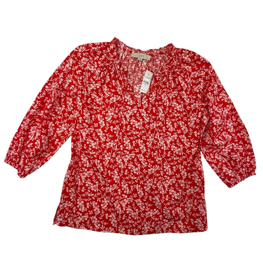 Ann Taylor LOFT NEW Floral Peasant Top Small Red Women Blouse Bohemian